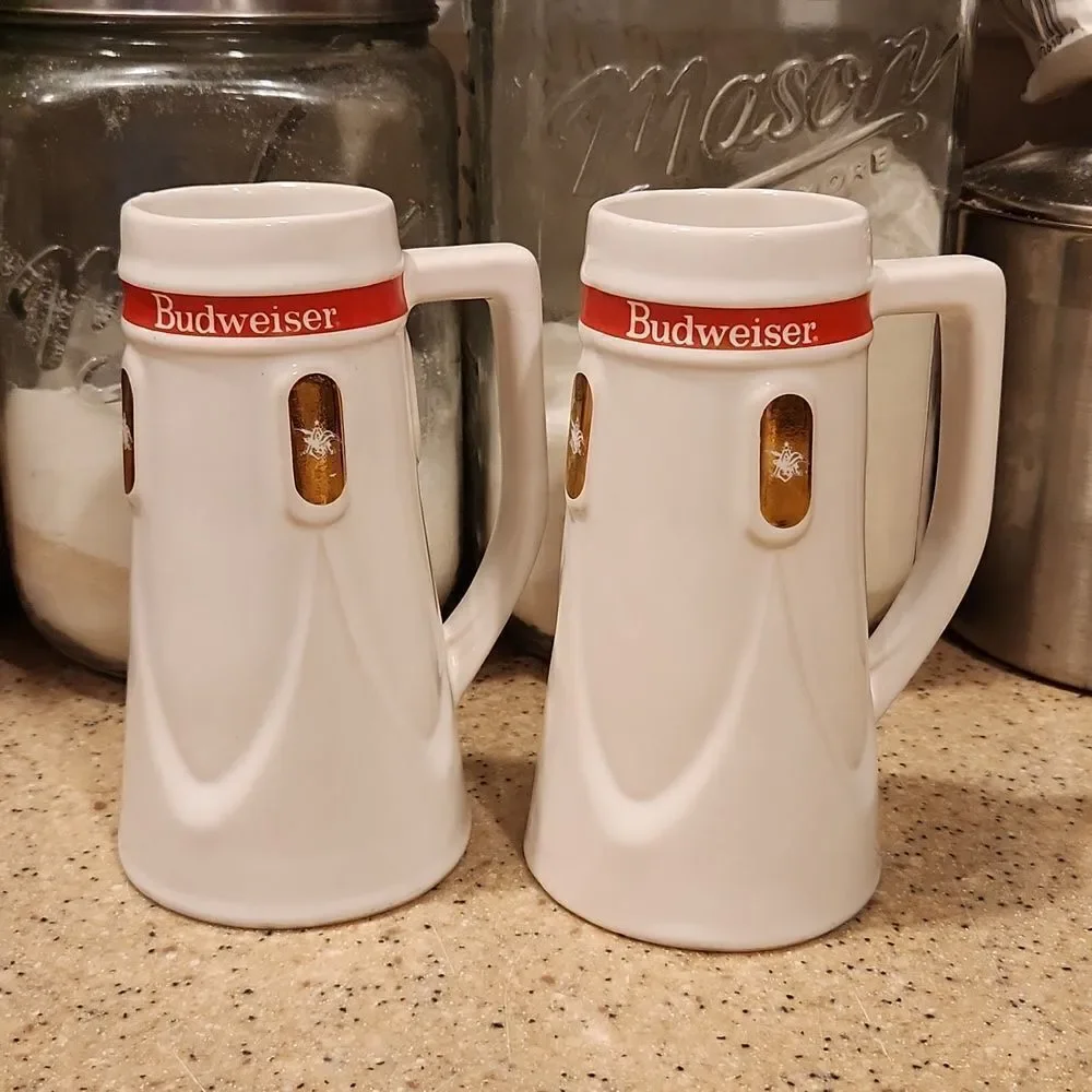 Vintage Budweiser Anheiser Busch Beer Steins Set of 2 12 oz.